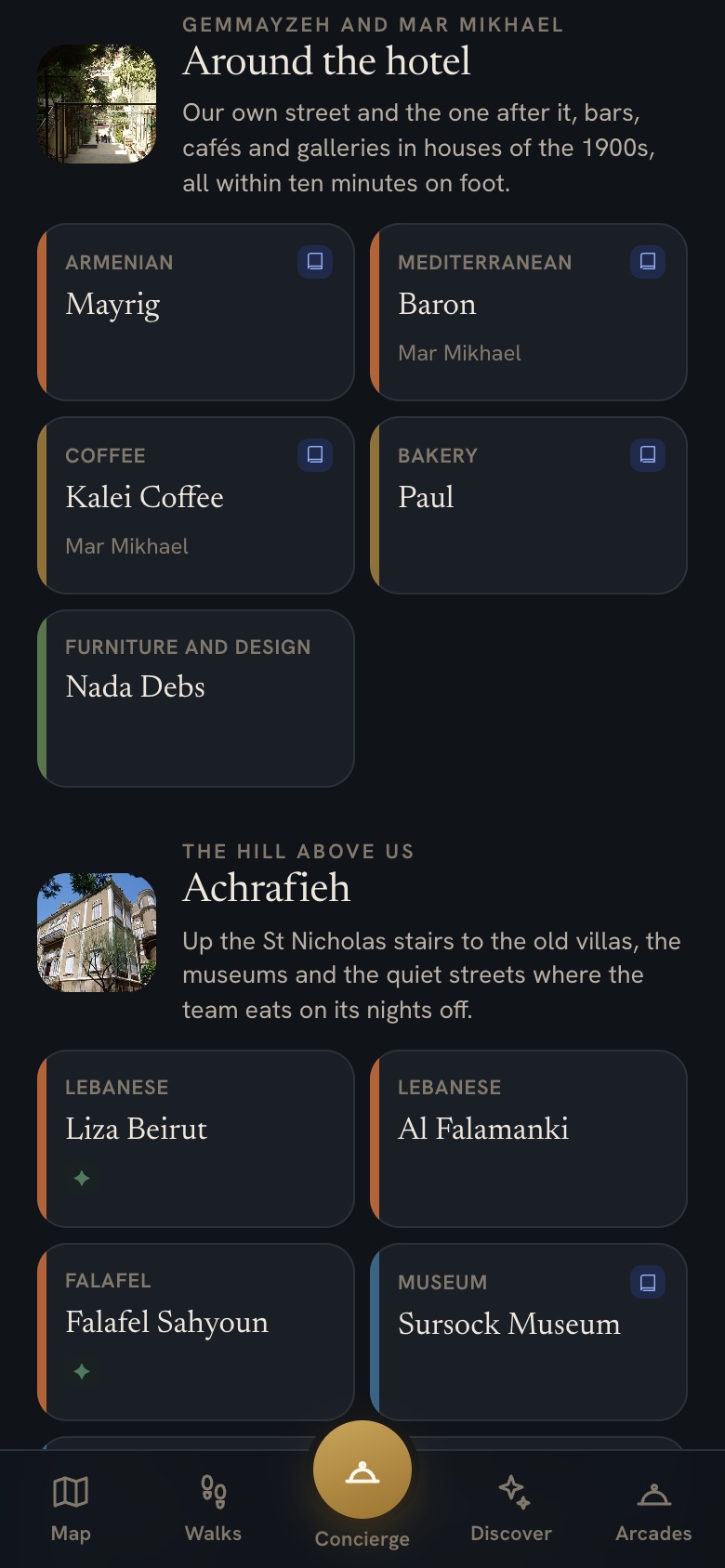 The address book area by area, starting with the streets around the hotel