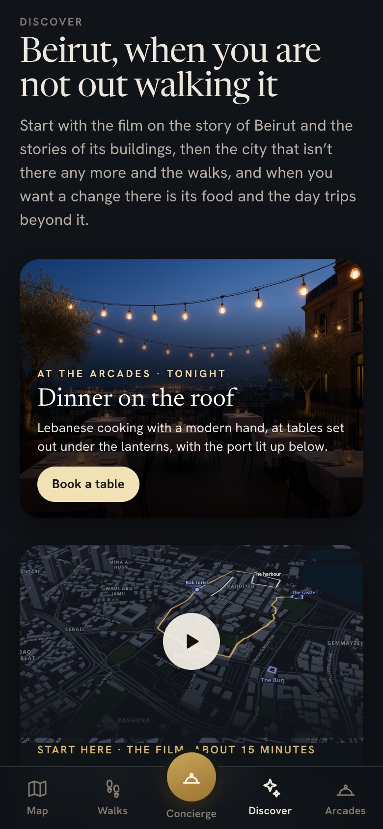 Discover, with dinner on the roof tonight beside the film