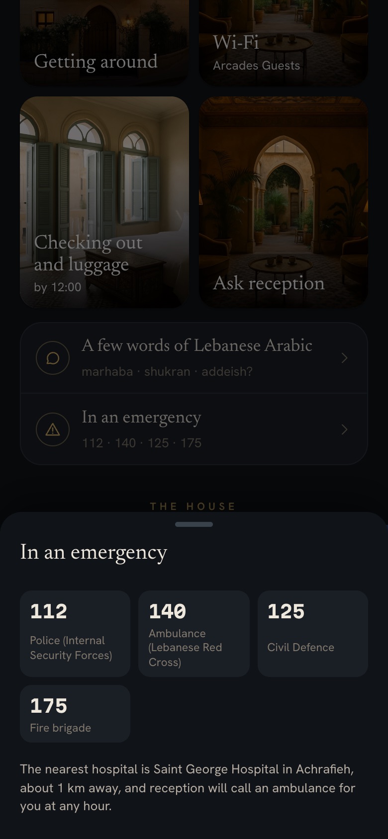 The emergency numbers for Lebanon, with the nearest hospital